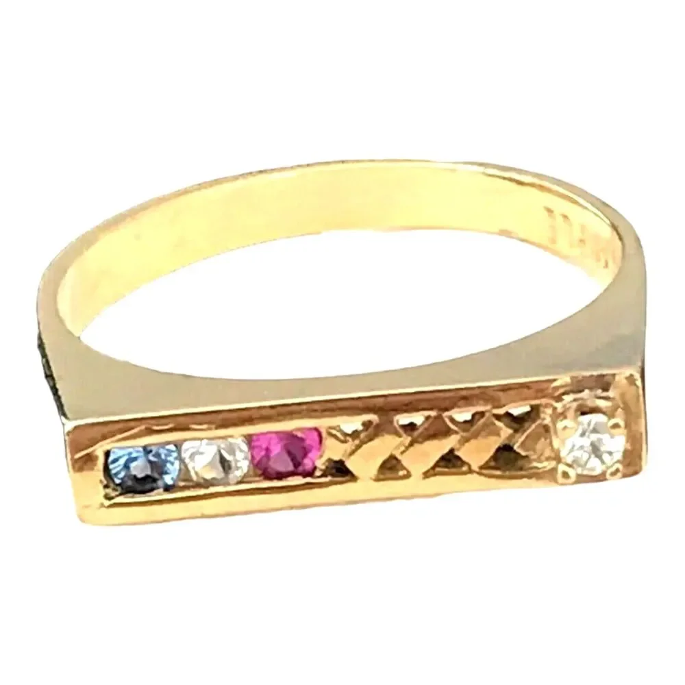 Vintage 1960s Multi Color Rhinestone Ring Gold Tone Size 6.5 Mid Century - 5T